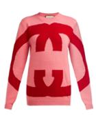 Matchesfashion.com Gucci - Oversized Logo Intarsia Wool Sweater - Womens - Pink Multi