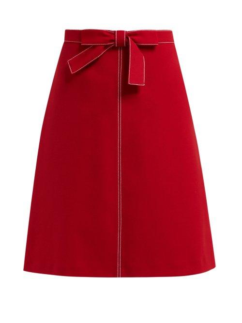 Matchesfashion.com Redvalentino - Knotted High Rise Crepe Midi Skirt - Womens - Red