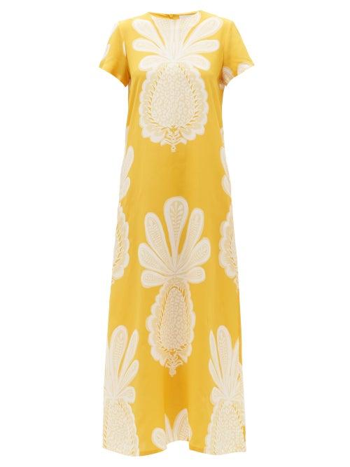 Matchesfashion.com La Doublej - Swing Big Pineapple-print Silk Dress - Womens - Yellow Print