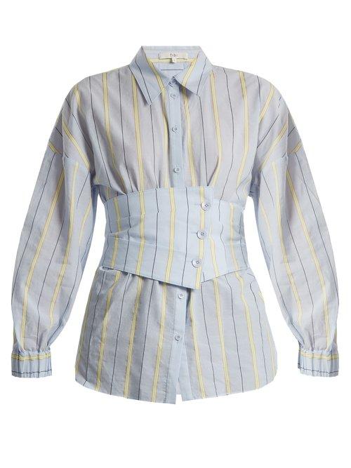 Matchesfashion.com Tibi - Corset Detail Striped Cotton Blend Shirt - Womens - Blue Multi