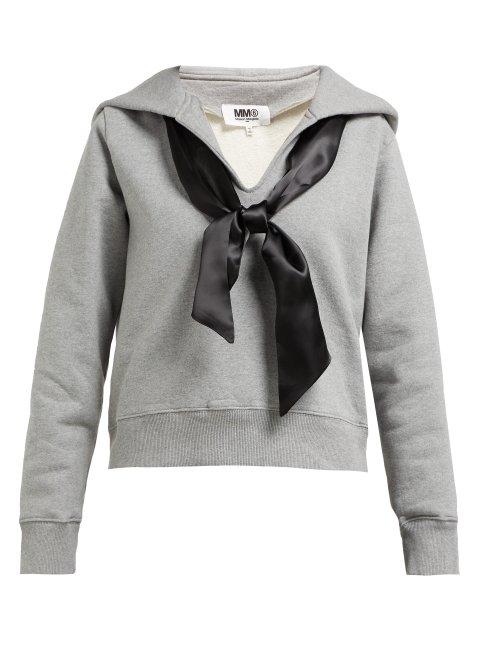 Matchesfashion.com Mm6 Maison Margiela - Ribbon Embellished Cotton Hooded Sweatshirt - Womens - Black Grey