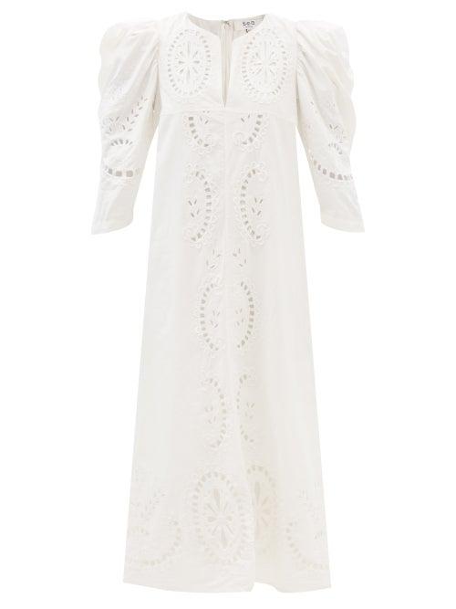 Sea - Santos Broderie-anglaise Cotton-voile Dress - Womens - White