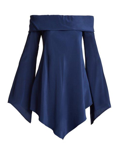 Matchesfashion.com Sies Marjan - Briar Off The Shoulder Silk Crepe De Chine Top - Womens - Navy