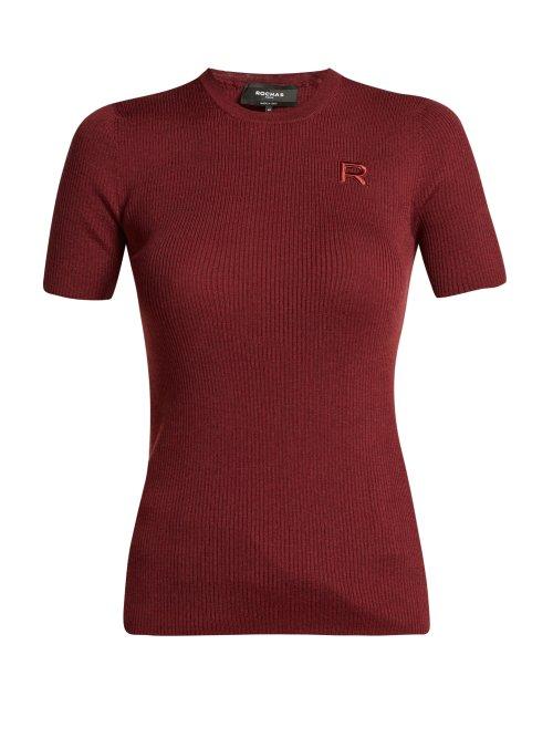 Matchesfashion.com Rochas - Logo Appliqu Ribbed Wool Sweater - Womens - Burgundy