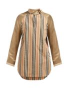 Matchesfashion.com Burberry - Wallpaper Heritage Stripe Cotton Blouse - Womens - Beige Multi