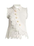 Matchesfashion.com Self-portrait - Open Back Cotton Blend Poplin Top - Womens - White
