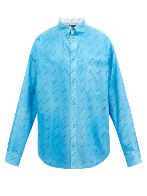 Matchesfashion.com Balenciaga - Logo-print Cotton-poplin Shirt - Mens - Blue