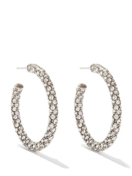 Amina Muaddi - Cameron Small Crystal-embellished Hoop Earrings - Womens - Crystal