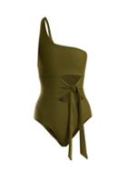 Matchesfashion.com Jade Swim - Collision One Shoulder Swimsuit - Womens - Dark Green