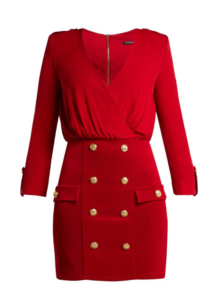 Balmain Stretch-knit V-neck Mini Dress