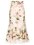 Matchesfashion.com Dolce & Gabbana - Lace Trimmed Lily Print Skirt - Womens - Pink Multi