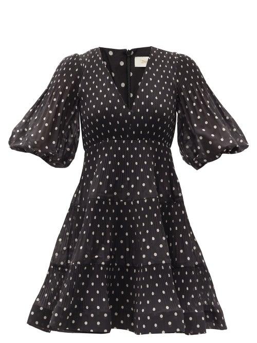 Matchesfashion.com Zimmermann - Puff-sleeve Polka-dot Voile Mini Dress - Womens - Black White