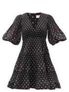 Matchesfashion.com Zimmermann - Puff-sleeve Polka-dot Voile Mini Dress - Womens - Black White
