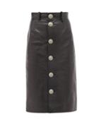 Matchesfashion.com Balenciaga - Button-front Grained-leather Midi Skirt - Womens - Black