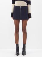 Khaite - Keene Zip-front Wool-crepe Mini Skirt - Womens - Blue Navy