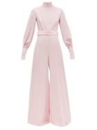 Matchesfashion.com Emilia Wickstead - Elvis High Neck Belted Wool Crepe Jumpsuit - Womens - Light Pink
