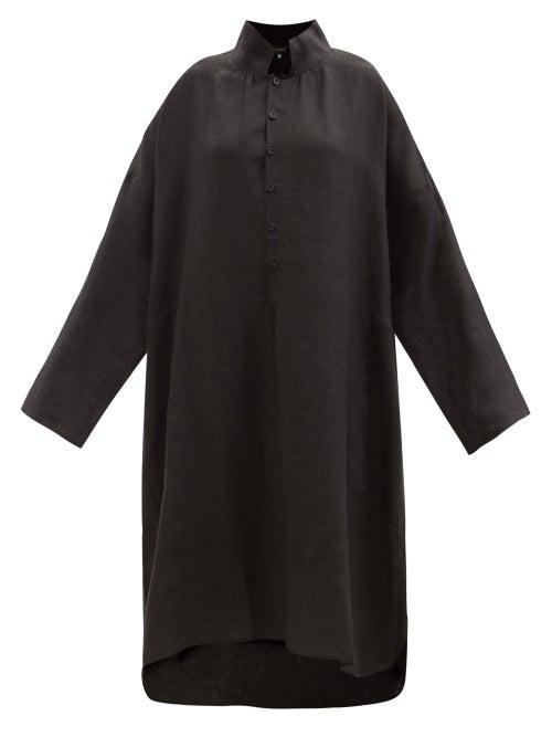 Eskandar - Trapeze-hem Linen-voile Shirt Dress - Womens - Black