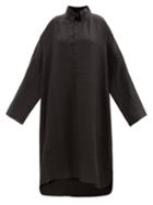 Eskandar - Trapeze-hem Linen-voile Shirt Dress - Womens - Black