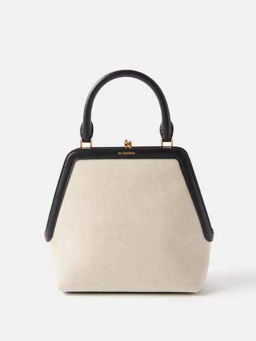 Jil Sander - Goji Leather-trim Linen-canvas Handbag - Womens - Black Cream