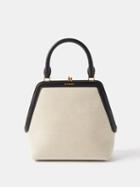 Jil Sander - Goji Leather-trim Linen-canvas Handbag - Womens - Black Cream