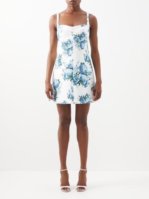 Emilia Wickstead - Theoni Floral-print Faille Mini Dress - Womens - Blue White