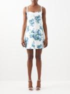 Emilia Wickstead - Theoni Floral-print Faille Mini Dress - Womens - Blue White