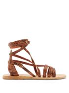 Matchesfashion.com Ancient Greek Sandals - Satira Wrap Around Python Effect Leather Sandals - Womens - Brown Multi