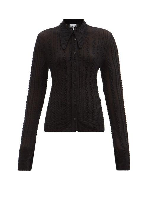 Ganni - Lace-embroidered Jersey Top - Womens - Black