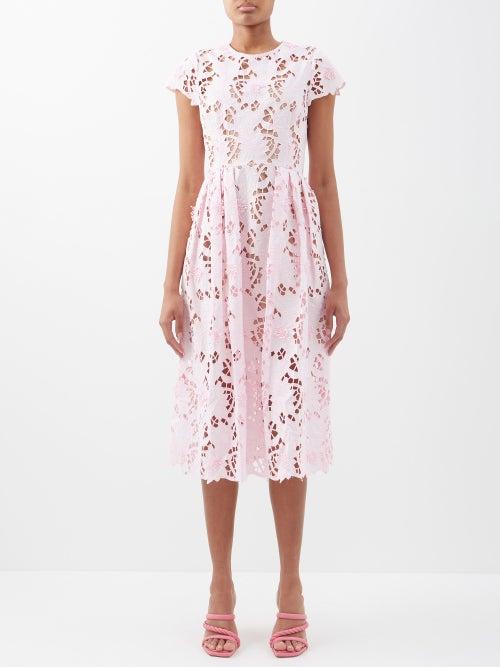 Self-portrait - Guipure-lace Cotton Midi Dress - Womens - Light Pink
