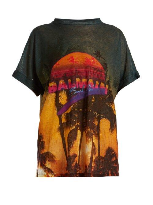 Matchesfashion.com Balmain - Beach Club Print T Shirt - Womens - Black Multi