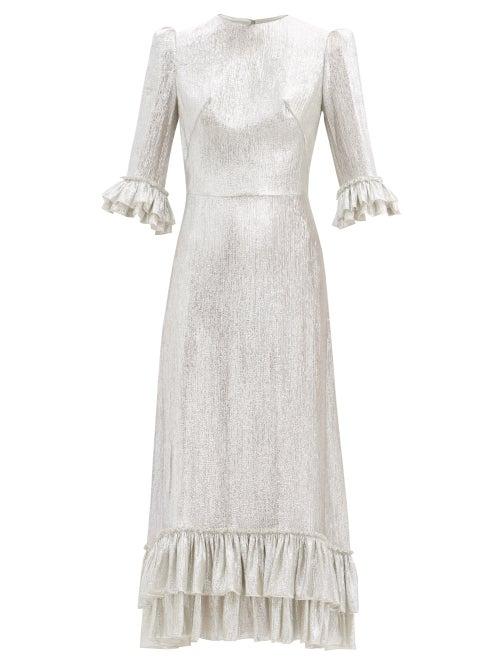 Matchesfashion.com The Vampire's Wife - The New Falconetti Ruffled Lam Midi Dress - Womens - Silver
