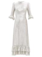 Matchesfashion.com The Vampire's Wife - The New Falconetti Ruffled Lam Midi Dress - Womens - Silver