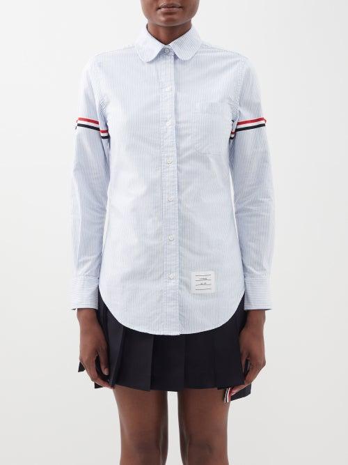 Thom Browne - Tricolour Armband Striped Cotton Shirt - Womens - Light Blue
