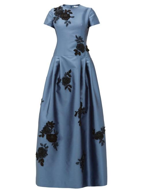 Matchesfashion.com Erdem - Alphonse Floral-appliqu Mikado-satin Gown - Womens - Blue