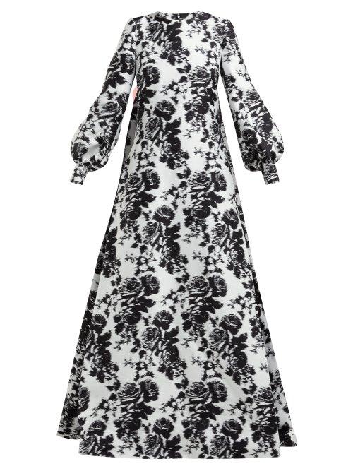 Matchesfashion.com Erdem - Clover Rosechine Jacquard Cotton Blend Gown - Womens - Black White