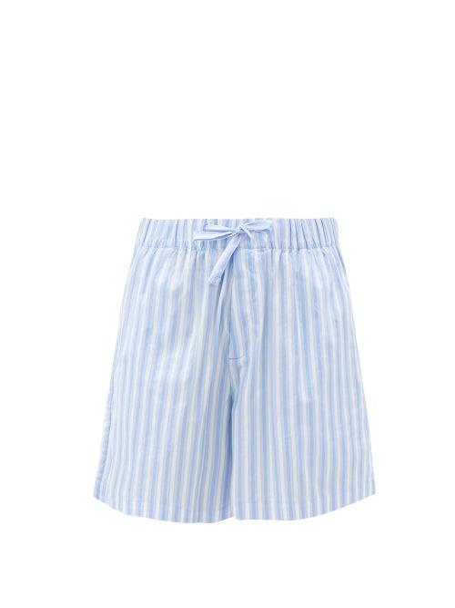 Ladies Lingerie Tekla - Striped Organic-cotton Poplin Shorts - Womens - Blue Stripe