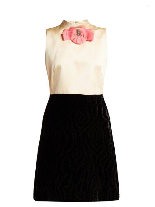 Matchesfashion.com Gucci - Contrast Panel Satin & Velvet Mini Dress - Womens - Black