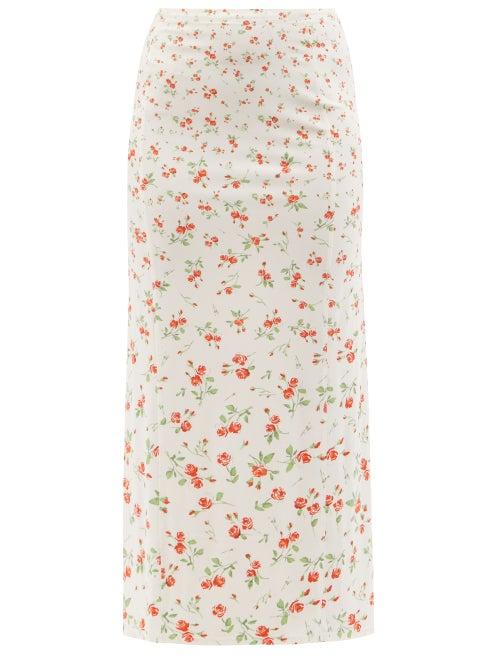 Paco Rabanne - Floral-print Jersey Midi Skirt - Womens - Cream Multi