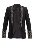 Matchesfashion.com Balmain - Single-breasted Beaded Wool-crepe Jacket - Mens - Black