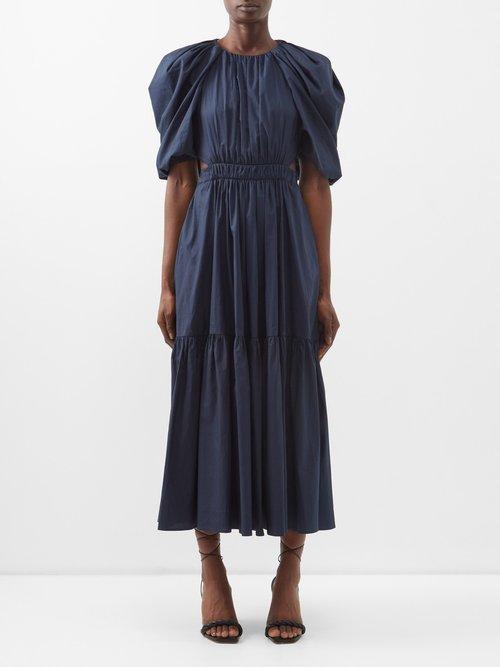 Ulla Johnson - Claire Gathered Cotton-poplin Midi Dress - Womens - Blue Navy
