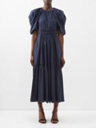 Ulla Johnson - Claire Gathered Cotton-poplin Midi Dress - Womens - Blue Navy