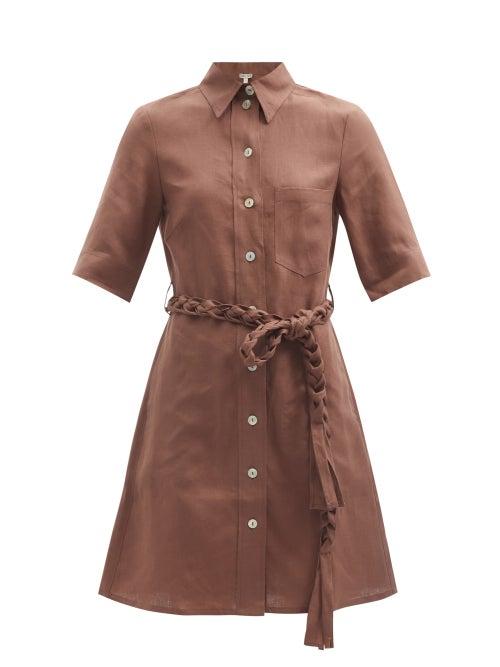 Matchesfashion.com Belize - Akele Braided-belt Linen Shirt Dress - Womens - Brown