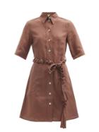 Matchesfashion.com Belize - Akele Braided-belt Linen Shirt Dress - Womens - Brown
