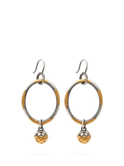 Matchesfashion.com Bottega Veneta - Intrecciato Drop Hoop Earrings - Womens - Gold