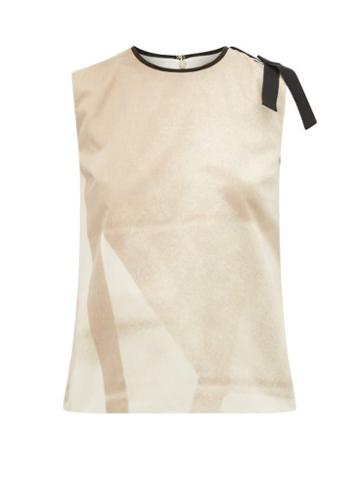 Matchesfashion.com Roksanda - Aoba Abstract-print Bow-appliqu Satin Top - Womens - Beige Multi
