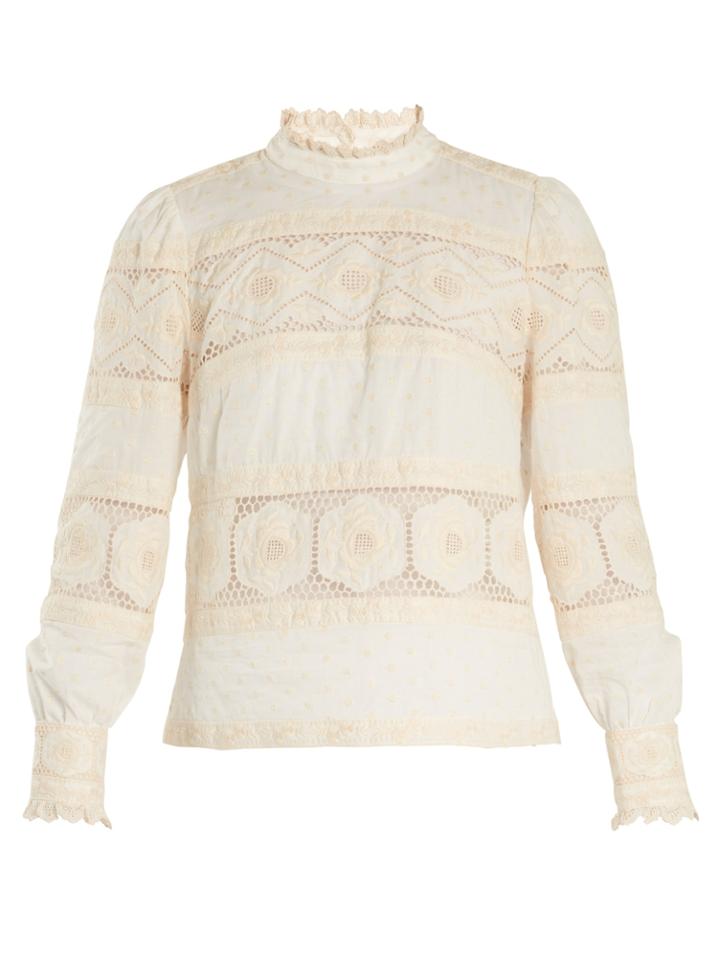 Zimmermann Prima Dot Floral-embroidered Cotton Top