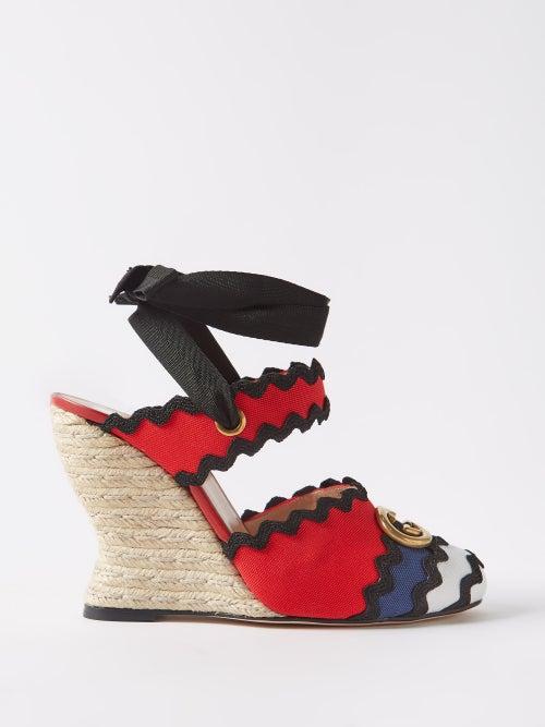 Gucci - Sweia 95 Embroidered Cotton Espadrilles - Womens - Red Multi