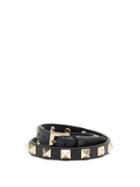 Matchesfashion.com Valentino Garavani - Rockstud Grained-leather Wrap Bracelet - Womens - Black
