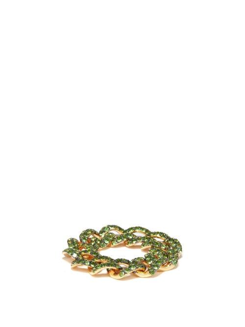 Ladies Fine Jewellery Shay - Essential Garnet & 18kt Gold Chain-link Ring - Womens - Green Gold