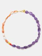 Fry Powers - Amethyst, Enamel And Spiny Oyster Beaded Necklace - Womens - Multi